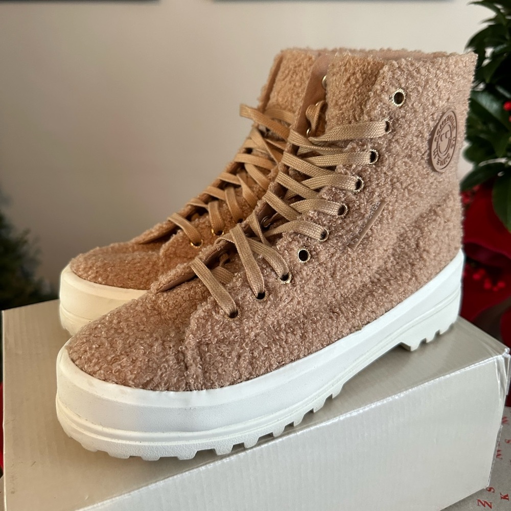 Superga x Something Navy High Top Shearling Sneakers